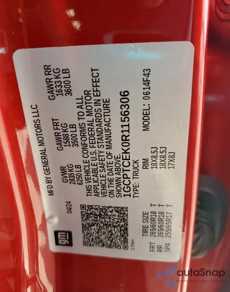 2024 Chevrolet Colorado Lt из США, поврежденный, VIN 1GCPTCEK0R1156306